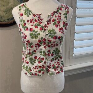 Free People White Cherry Print Sleeveless button down shirt